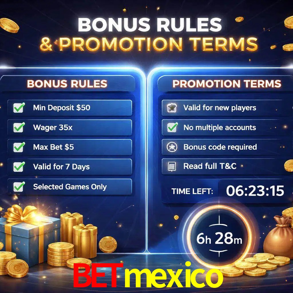 Reglas de promoción Betmexico y condiciones de bonos explicadas visualmente