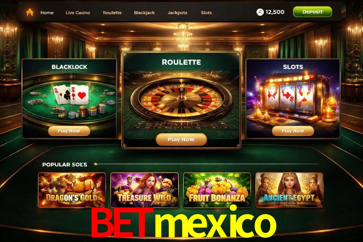 Vista de la plataforma Betmexico Casino mostrando categorías organizadas de juegos en línea